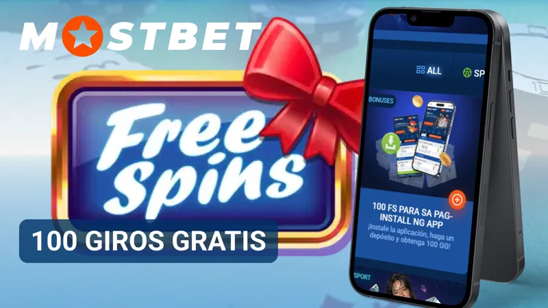 Banner de casino online con 100 giros gratis promocionados para MostBet Argentina.