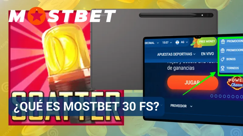 Bono de 30 free spins disponible en la sección de promociones de MostBet Argentina.