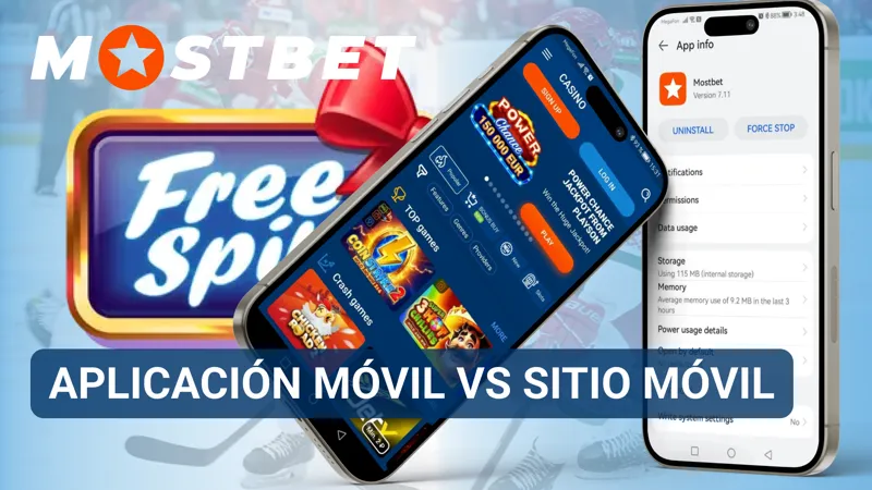 Comparación entre la aplicación móvil de MostBet y la versión web para celulares.