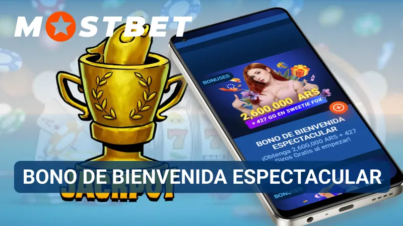 Bono de bienvenida de MostBet mostrado en la pantalla principal de la plataforma.