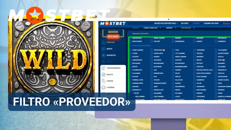 Filtro de proveedores en MostBet para buscar tragamonedas por desarrollador.