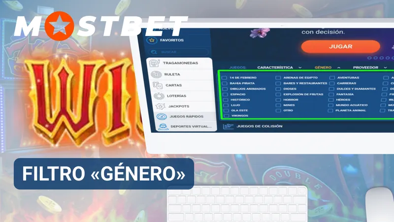 Filtro de género en MostBet con tragamonedas clasificadas por temática visual.