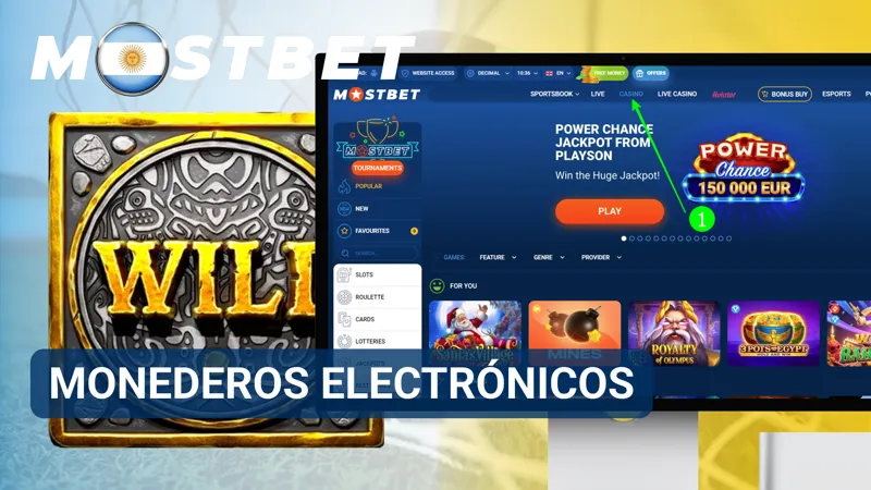 Interfaz de un monedero electrónico conectada al sistema de pagos de MostBet.