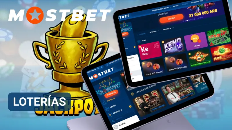Sección de loterías de Mostbet con sorteos digitales y resultados actualizados.