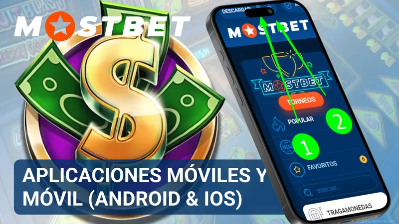Aplicación móvil de Mostbet funcionando en смартфоне Android y dispositivo iPhone.