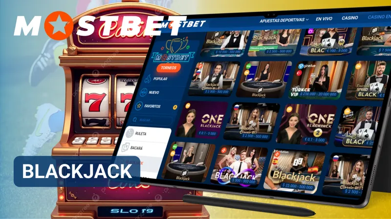 Partida de blackjack en Mostbet con cartas abiertas y estadísticas en pantalla.