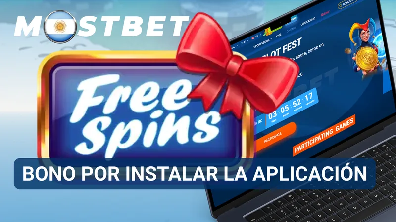 Aplicación móvil de Mostbet instalada en un teléfono con una oferta de bono visible en la pantalla.