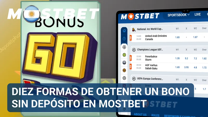 Infografía con diez alternativas para conseguir bonos sin depósito dentro de la plataforma Mostbet.