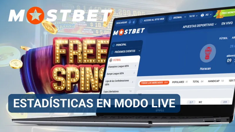 Estadísticas en vivo de MostBet mostradas junto a un partido deportivo activo.