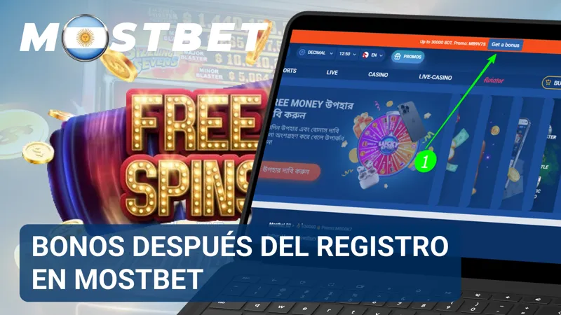 Oferta de bono de bienvenida visible después de completar el registro en MostBet.