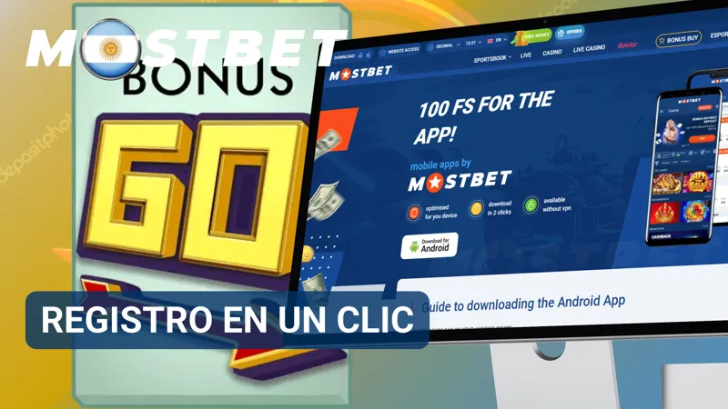 Botón de registro en un clic destacado en la página principal de MostBet.