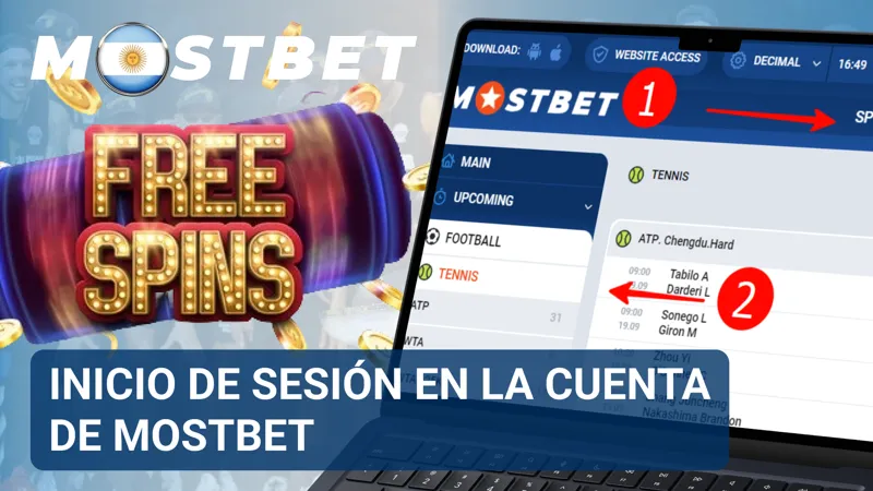 Pantalla de inicio de sesión con campos para ingresar las credenciales de una cuenta de MostBet.