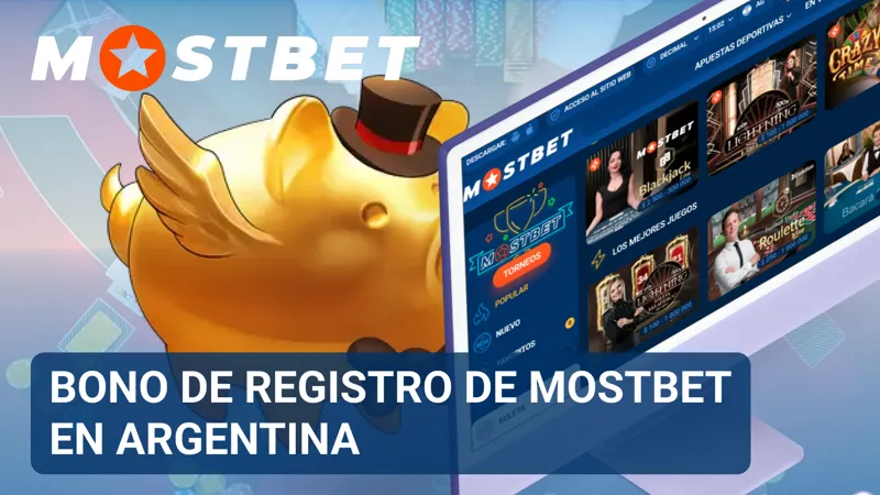 Banner de bienvenida con el bono de registro destacado en MostBet Argentina.